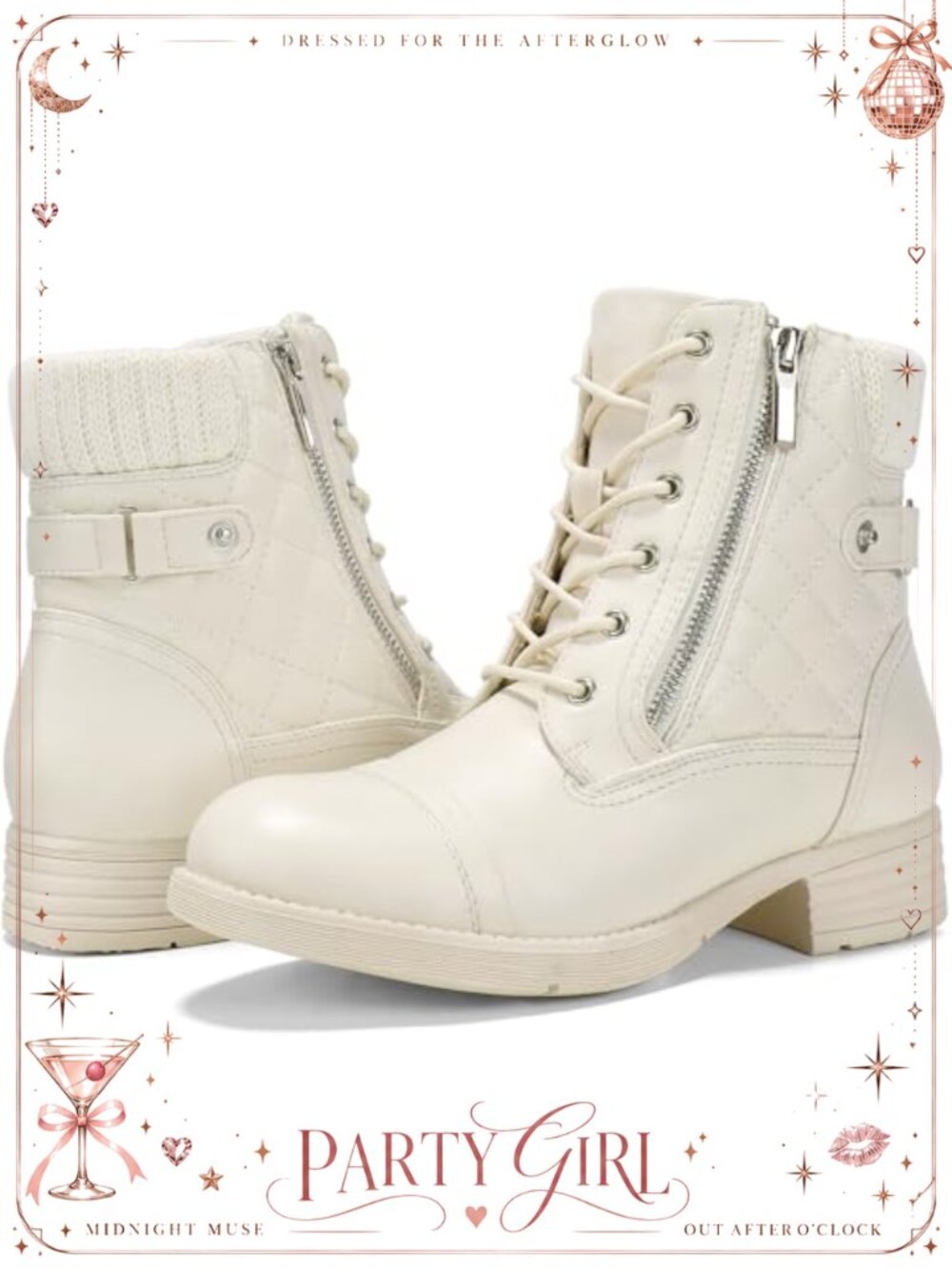 Vegan Faux Leather Lace Up Combat Ankle Booties Block Heel